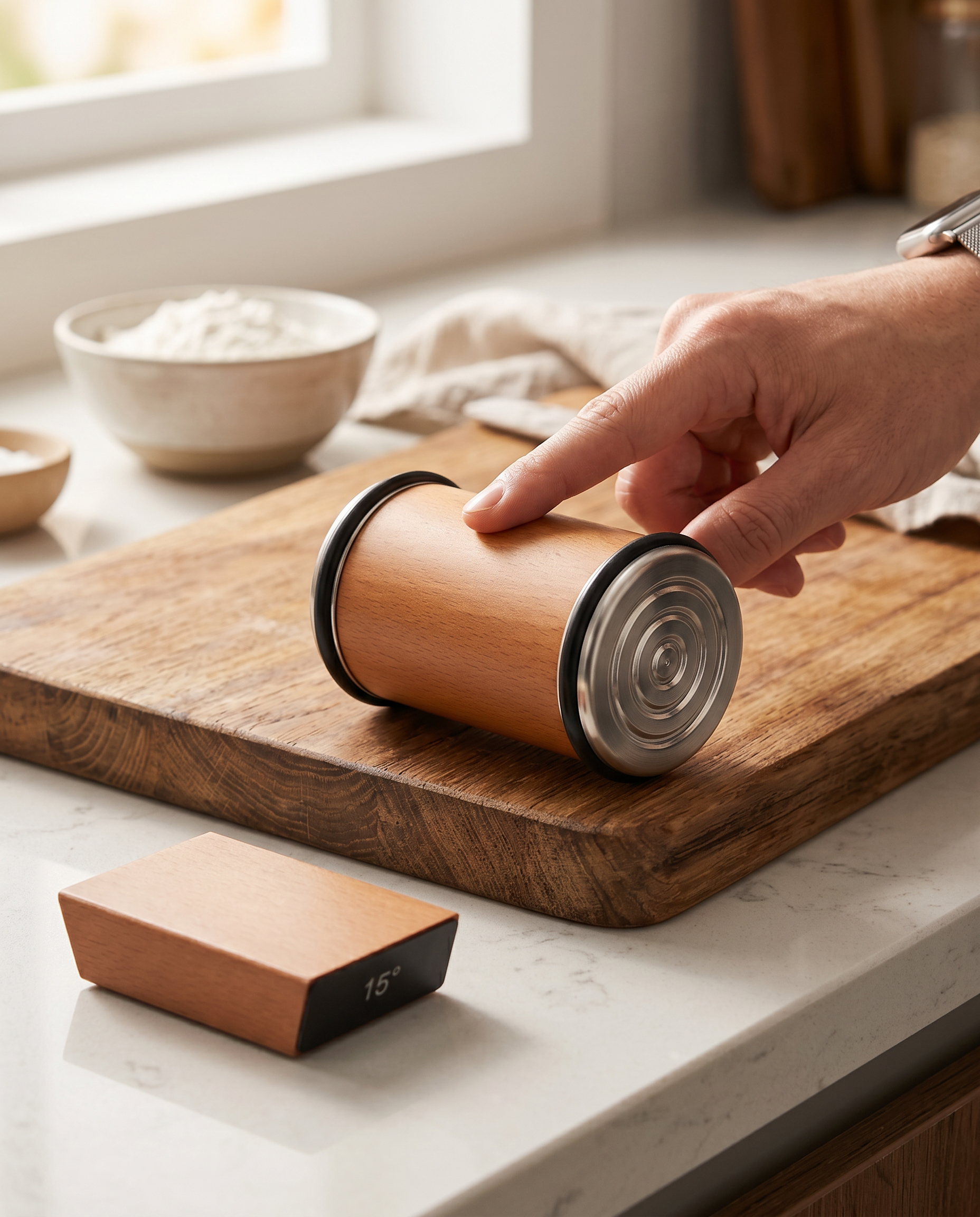 FILO rolling knife sharpener in use on a kitchen counter