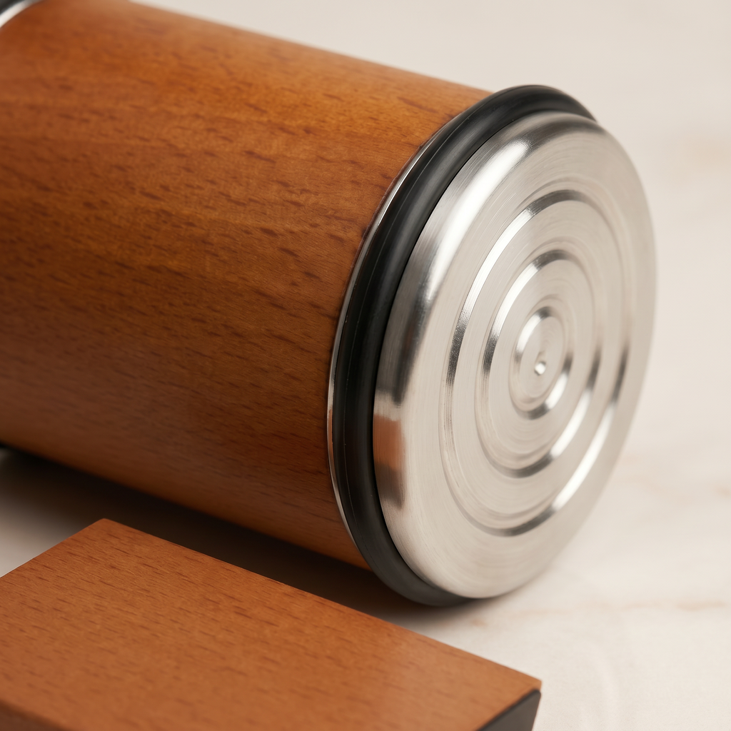 Beechwood and polished stainless steel detail